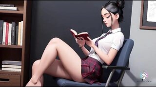 Hot skinny busty College ladies reading a book (AI generated)