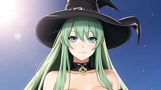 Witch Arazaka's Naughty Outdoor Flash: Bald Pussy and Huge Tits