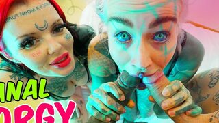 Tattoo Sluts Gaping Anal Holes in Rough Foursome - ATM & POV