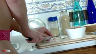 Sexual cooking lesson in the kitchen with french blonde babe Cristal Rose