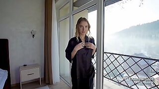 Hot blonde seduces in the hotel room