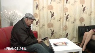 Horny Brunette Fucks Old Man in Waiting Room