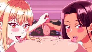 Two Hot College Girls Share The Same Cock In a Crazy Threesome - Hentai