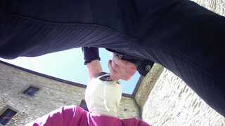 Laura on Heels amateur 2021 on pink outfit in outdoor blowjob and masked oral creampie