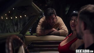 Night drive and hardcore threesome fucking with big tits MILF Little Puck