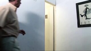 Round ass teen pussy licked and doggystyled by two old fellas separately