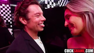 Cuckold husband joins wife & random guy in bar's toilet