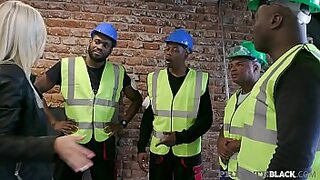 A blonde bombshell sucks four BBCs dry before getting four