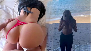 BEACH ADVENTURE: Perfect tits & big ass exposed in public