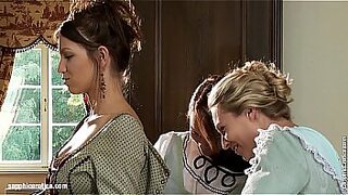 Three lesbos enjoy old costumes