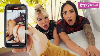 Blindly pounded by their lecherous stepbro as step sisters Luna