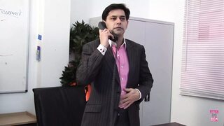 Two babes get gangbanged by boss in his office