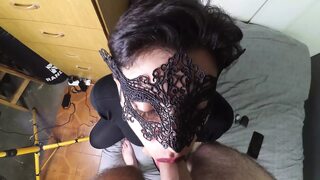 Cum on Black Lace Mask