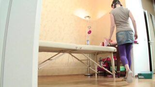 Cute teen drilled hard on massage table