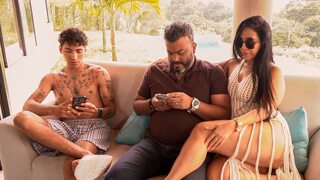 Shameless stepmother fucks her stepson while her husband goes out