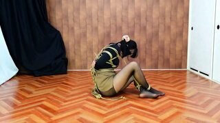 Orgasmic escape from vibrator-induced ecstasy trapped in cross-legged submission