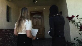 Aurora Snow and Amber Rayne suck a huge black cock