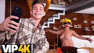 Old dude's stepson serves up creamy cum for cougar's eager