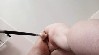 Horny neighbor has fun with a sex machine