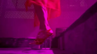 Italian hot Milf Artemisia Love showing her long legs outdoor wearing sexy lingerie and high heels while smoking a cigarette