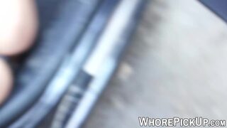 Pretty Euro street babe picked up and fed with cum