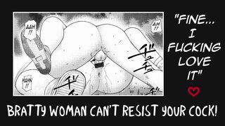 Blown away, she's hooked on your massive shaft, begging for