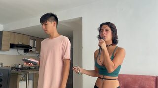 Assist my stepsister with singing lessons, deeply throating her
