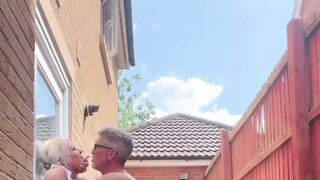 Blonde Slut Gets Fucked Outside in Front of the Neighbors