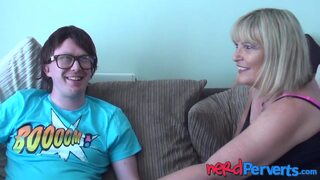 Mature lady Alisha Rydes moans as nerdy stepsons friend plows