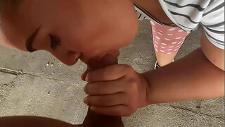 Stepmom sucks my cock in the parking lot