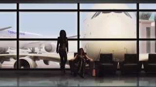 Hot lesbian flight attendants enjoy intimate moments on flight