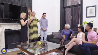 Filthy 4-way with grannies and lads getting down and dirty