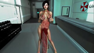 Gorgeous Ada Wong in a transparent dress dances in the